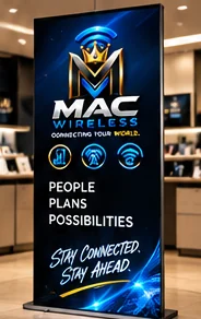 Mac Wireless retractable banner — People. Plans. Possibilities. Stay connected. Stay ahead.